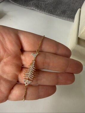 18k Gold Filled Crystal Fishbone Adjustable Bracelet